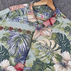 Jams World Shirt Vintage Mens 2XL Green Tropical Hawaiian Floral Button Front